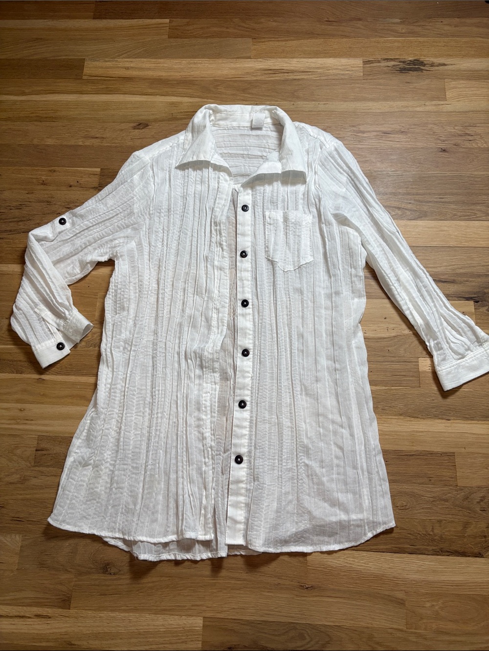 Relaxed White Textured Button-Front Oversized Flowy Tunic